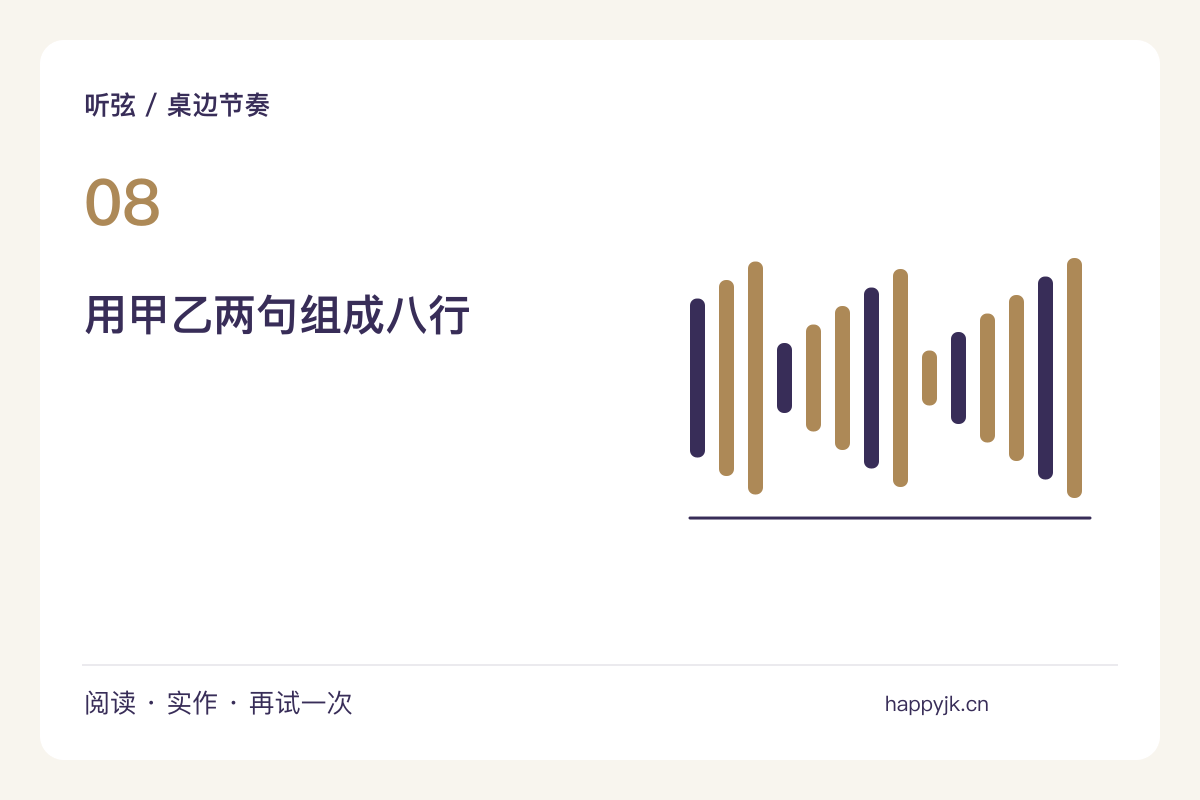 手掌与指尖交替，写出一段八小节桌边节奏主题图解